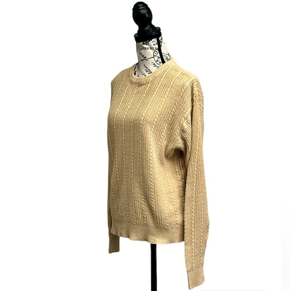 geoffrey beene Linen Blend Cable Knit Tan Sweater Mens Summer Beach L Fishermen - Picture 2 of 8